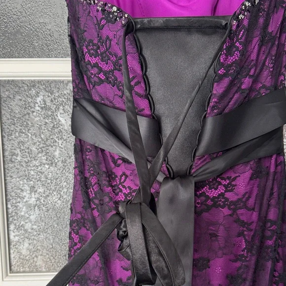 Flirt Maggie Sottero Purple and Black Lace Strapless Dress with Beaded Top - Picture 7 of 11